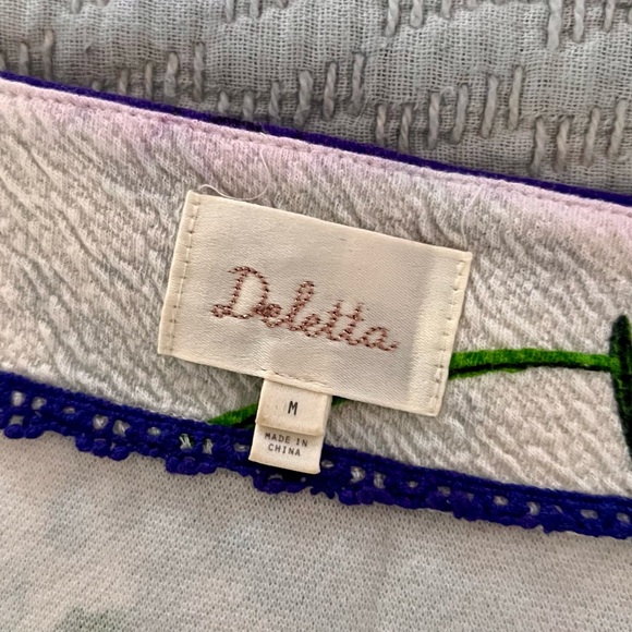 💟 ANTHROPOLOGIE Deletta Floral Puff Sleeve Tunic Top V-Neck Blouse Bohemian M - Picture 9 of 13